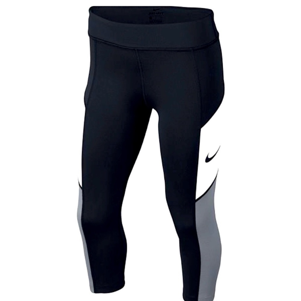 Nike Black and White Trophy Colorblock Crop Capri Training Leggings